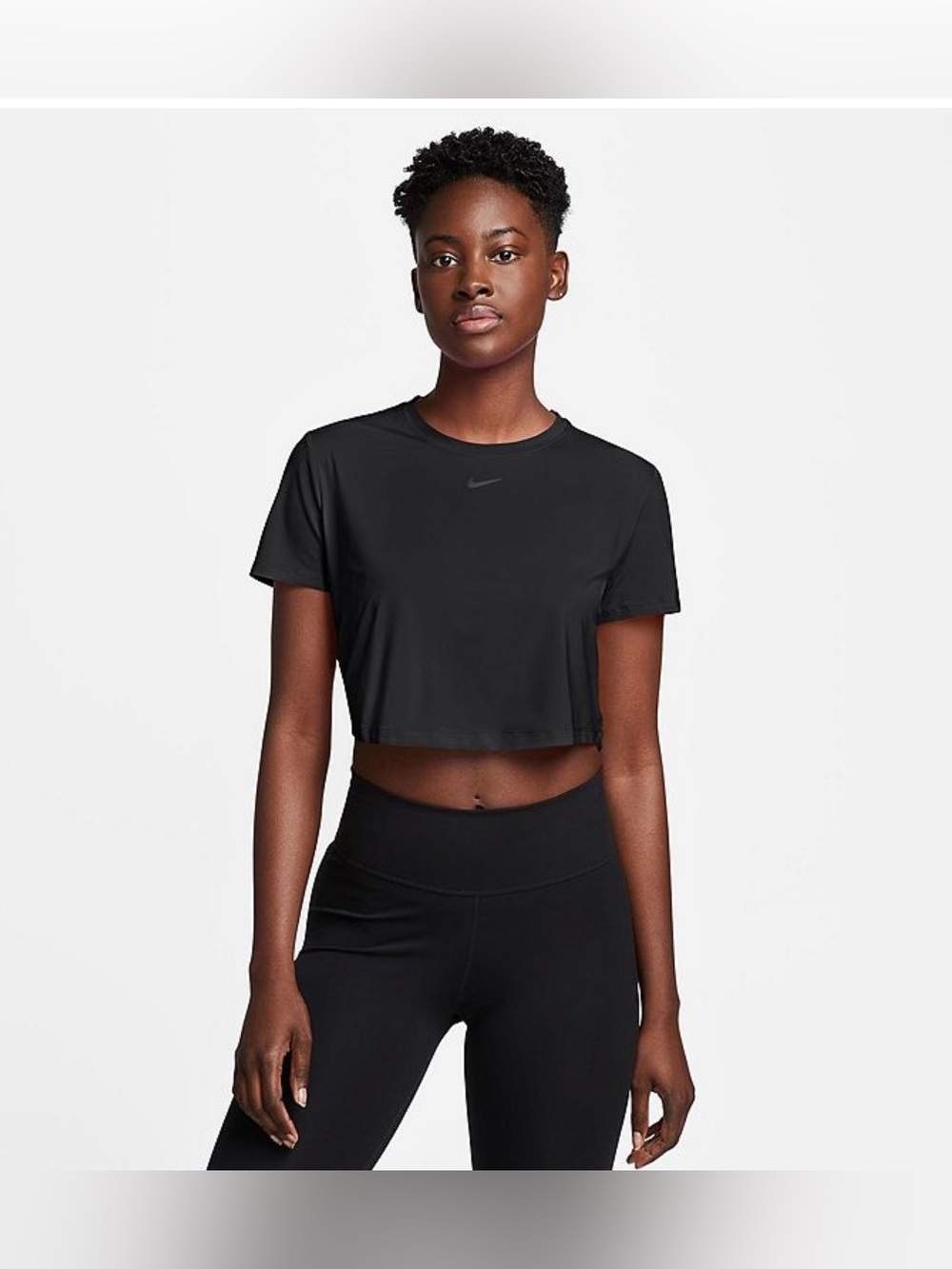 Nike One Classic Dri-Fit Short-Sleeve Cropped Black Top Size M NWT